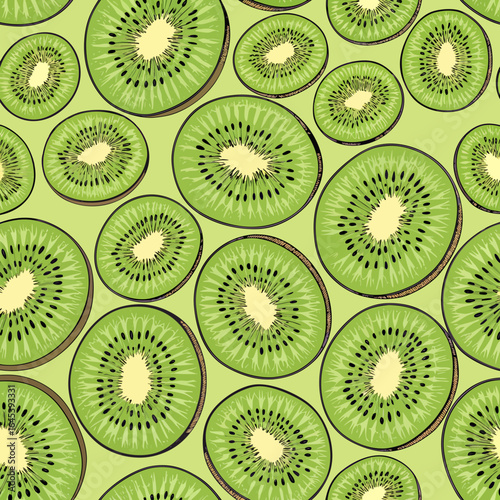 Bright green kiwi slices seamless 	