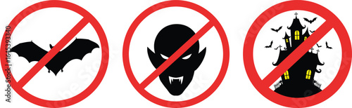 No Vampires Bats or Haunted Houses Forbidden Symbols Halloween Prohibition Icons