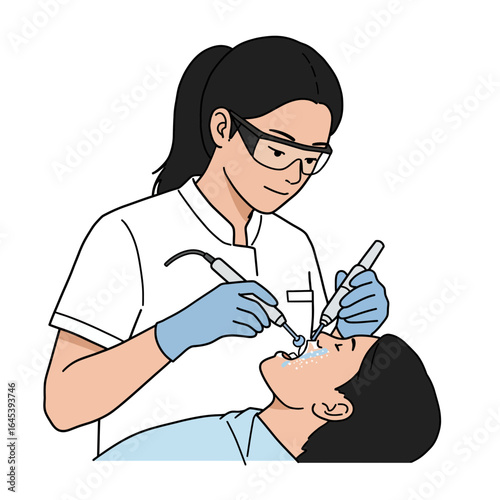 Dental checkup illustration: A dedicated dentist in sterile attire performs a thorough dental checkup, providing essential care in a clean and clinical setting.