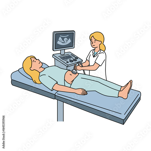 Ultrasound Examination: Depicting the sensitive process of a medical ultrasound. A pregnant woman undergoes an examination with care.