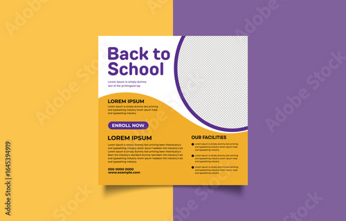 Back to School Education Banner Design with Space for Image and Modern Graphic Layout for Social Media and Marketing Templates
