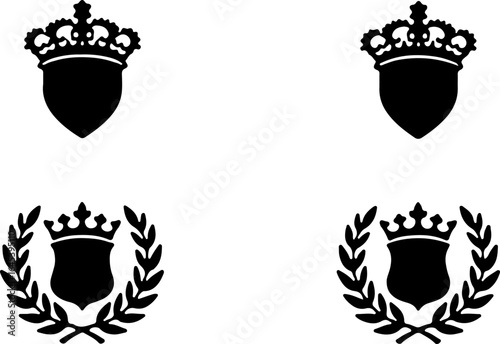 Royal Shield Crest Emblems with Crown and Laurel – Vector Silhouette Set"