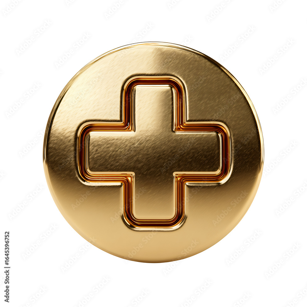 Obraz premium Shiny gold medical plus symbol on black background