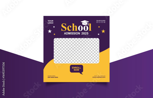 School Admission Template 2025 Square Flyer Design for Social Media with Graduation Cap and Stars Attractive Visual Communication for Educational Institutions