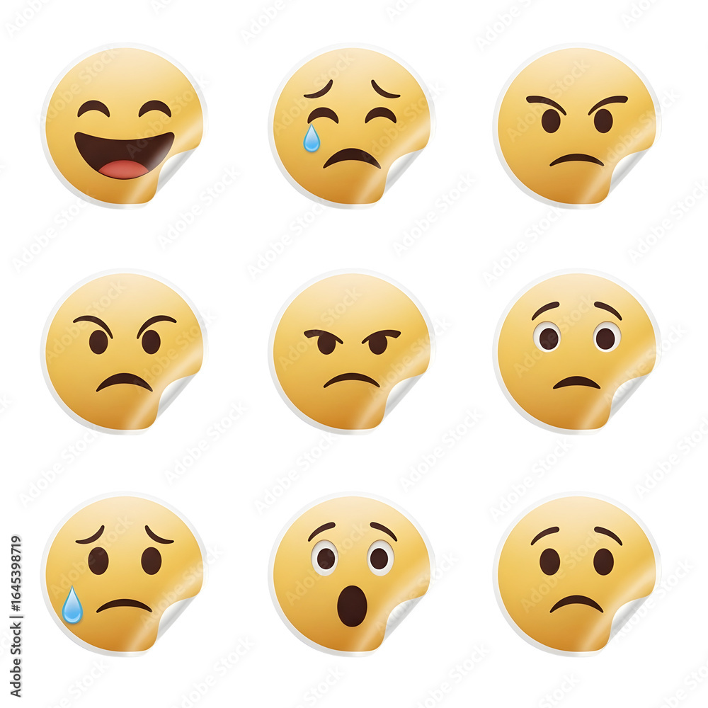 Fototapeta premium Set of nine emoticons showing various facial expressions and emotions 