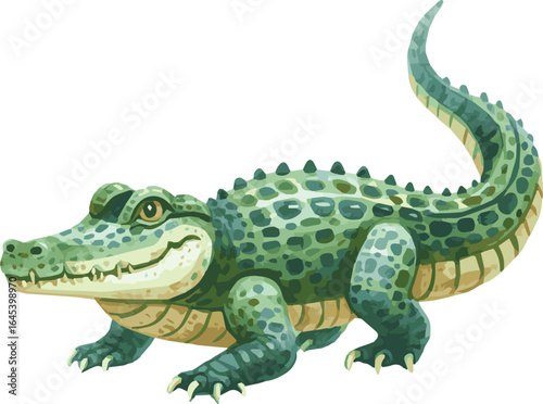 Vector watercolor realistic illustration of a crocodile