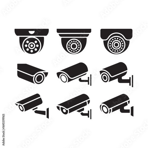 Collection of security camera icons isolated on white background
