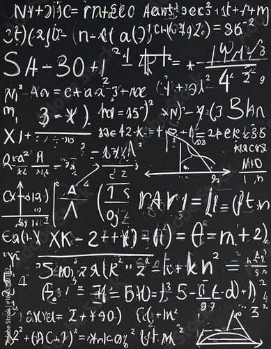 Complex mathematical equations on a chalkboard