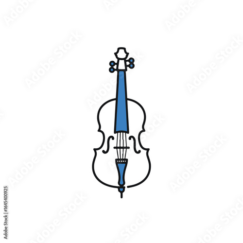 A simple graphic illustration of a cello, rendered in a clean and elegant style.