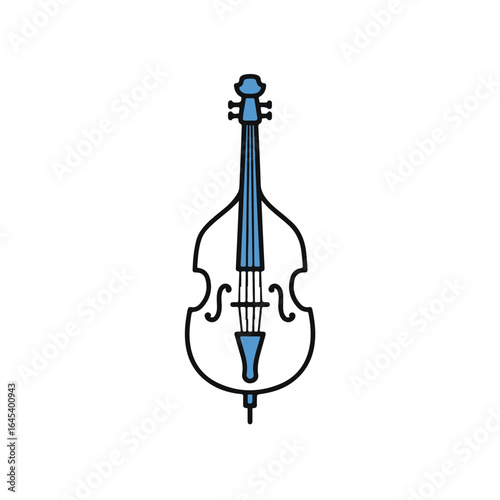 An illustration of a beautifully crafted upright bass with blue and white elements.