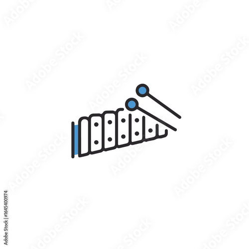 A simple illustration of a xylophone and its mallets.