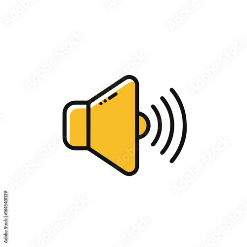 A simple graphic of a yellow speaker indicating sound and audio. 