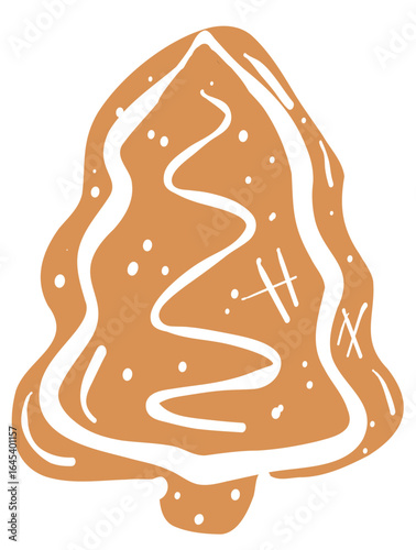 Gingerbread tree cookie decorated with white icing, featuring whimsical design. This festive treat embodies spirit of holiday season, perfect for celebrations and gatherings