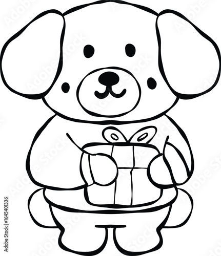 Cute dog holding gift box, showcasing joyful expression. This adorable character embodies spirit of giving and celebration, perfect for festive occasions