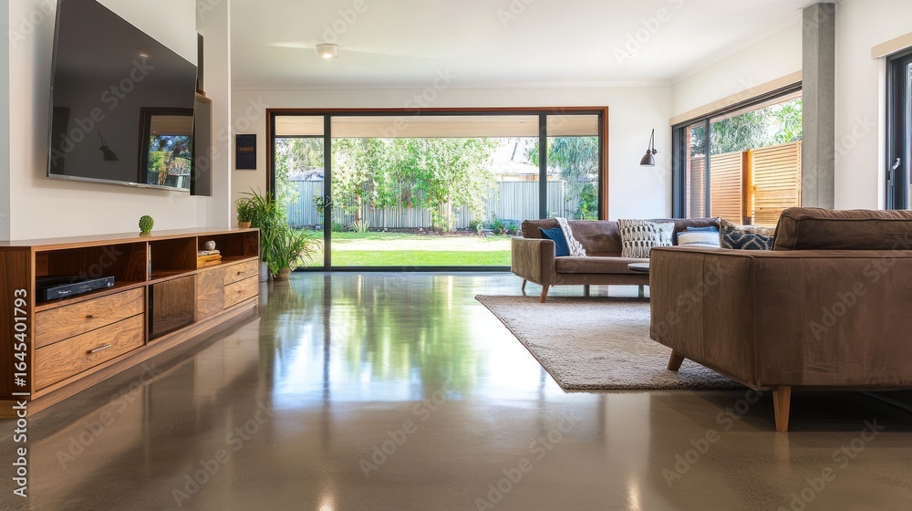 Fototapeta premium Modern living room with patio view (1)