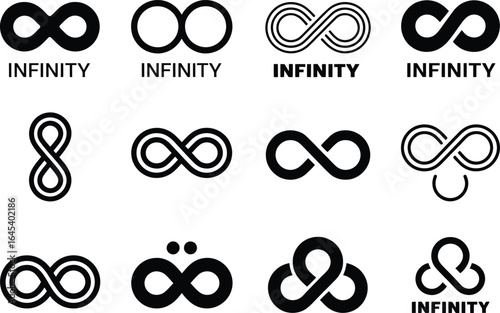 A collection of twelve different infinity symbol designs in black