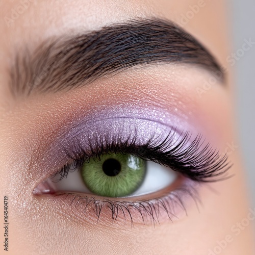 Closeup of a Woman's Eye with Lavender and Sage Glitter Eyeshadow