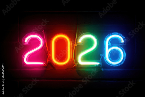 glowing neon '2026' sign