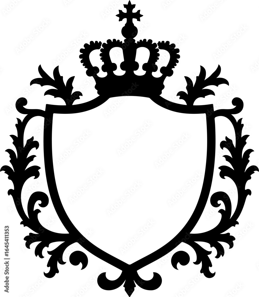 Fototapeta premium Royal Heraldic Shield Emblem with Crown and Ribbon
