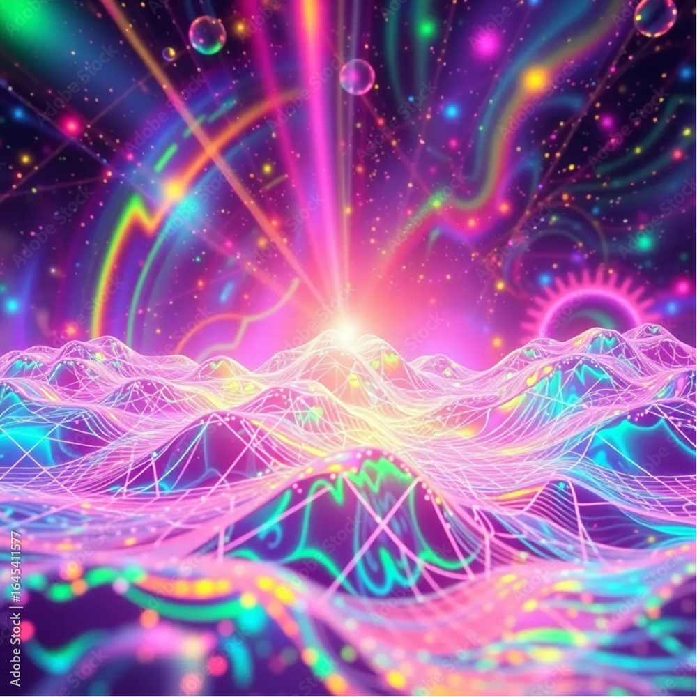 Fototapeta premium Psychedelic bright and busy hologram waves composition