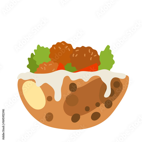 Falafel, pita with falafel. Vector simple color flat illustration.