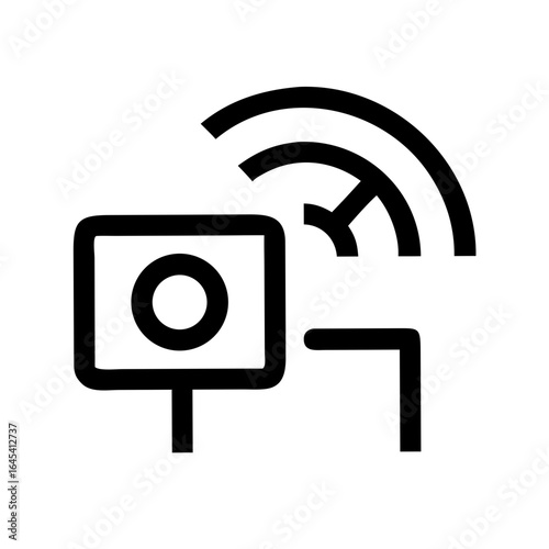 Camera with Speed Radar Lines Outline Icon – Traffic and Speed Monitoring Vector Illustration
