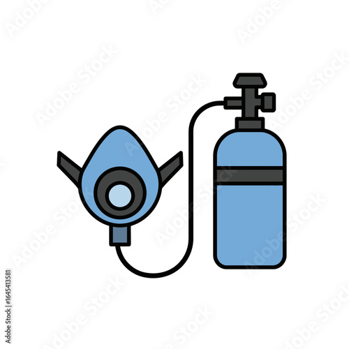 Oxygen Tank and Respirator: A respirator and an oxygen tank connect, symbolizing medical care and respiratory support. This scene promotes healthcare, respiratory care and medical devices.
