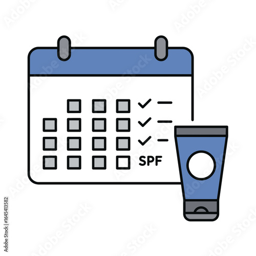 Sunscreen Schedule: A neat, illustrative scene showcasing a calendar marked with sun protection reminders. The image suggests a healthy routine and awareness of skin care.