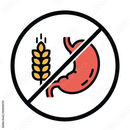 Gluten-Free Icon: A clean, illustrative representation, featuring a crossed-out wheat symbol, symbolizes a diet. Emphasizing the avoidance of allergens and promoting health and well-being.