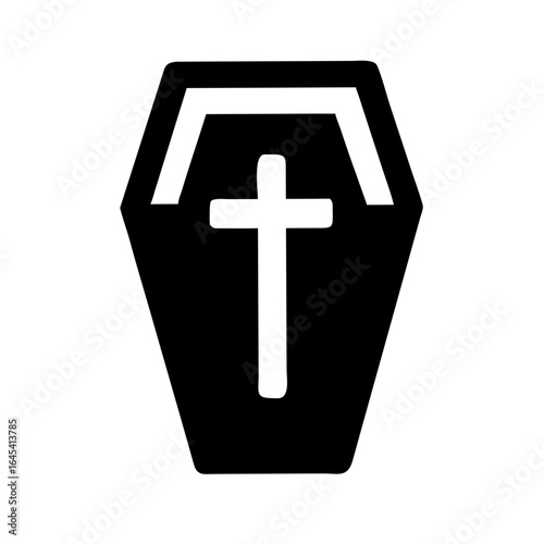 Coffin Cross Funeral Burial Death Memorial Outline Vector Icon Design