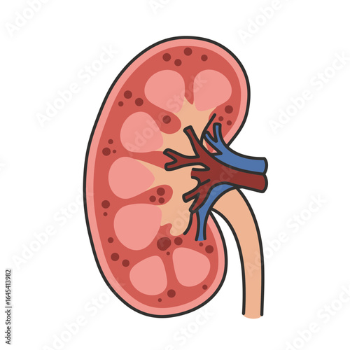 Anatomy of Kidney: A meticulously crafted illustration showcases the intricate structure and function of the kidney, a vital organ.