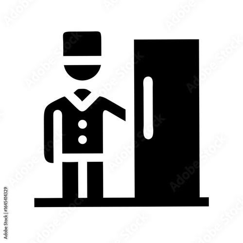 Doorman Standing Beside Open Door Entrance Service Outline Vector Icon Design