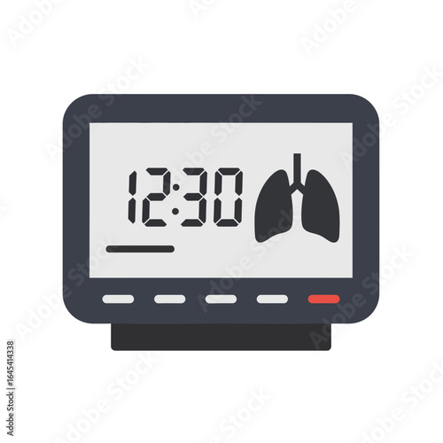 Respiratory Monitoring: A digital display showcasing a time and an anatomical representation of lungs, offering a visual cue for healthcare or medical concepts.