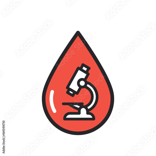Science in Miniature: A striking graphic illustrating a vital medical concept—a singular blood droplet. Enhanced with the detailed representation of a microscope, symbolizing in-depth analysis. 