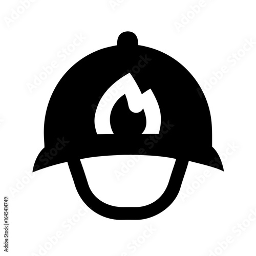 Fireman Helmet with Small Flame Outline Icon – Firefighter Safety and Emergency Gear Vector Illustration