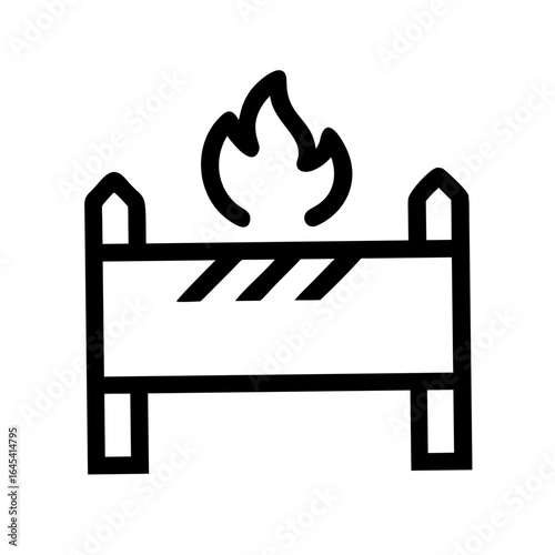 Fire Resistant Barrier with Flames Outline Icon – Safety and Fire Protection Vector Illustration