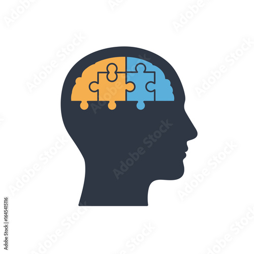 Brain Puzzle: A conceptual illustration of a human head with a brain composed of puzzle pieces. This image signifies the complexity of human thought and the process of problem-solving.