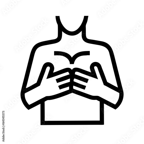 Hands Pressing Chest CPR Minimal Icon – Cardiopulmonary Resuscitation and First Aid Symbol Vector Illustration