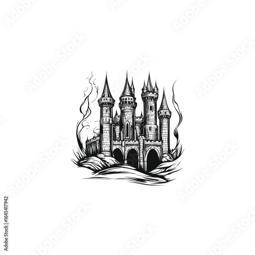 Medieval castle engraving design vector illustration