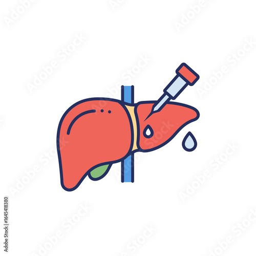 Medical Intervention: A stylized medical illustration captures a graphic representation of a liver being treated with injection, a symbol of intervention in health.
