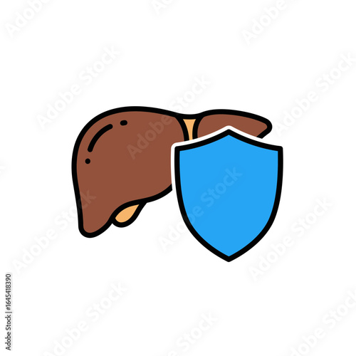 Protecting the Liver: An illustrative representation of the human liver under the protection of a shield, symbolizing health, vitality, and organ protection.