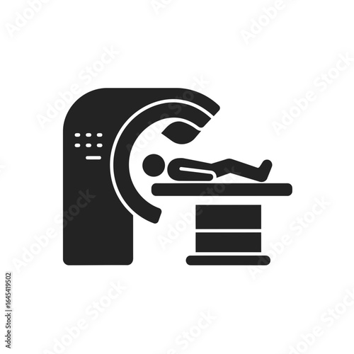Medical Scan Illustration: A stark black silhouette illustrates the process of a medical scan, with the patient centered within the scanning apparatus.