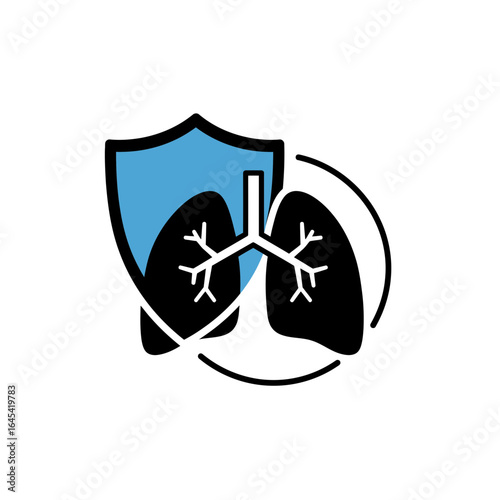 Lung Protection Symbol: A striking illustration, the emblem marries medical and protective elements. Showcasing the lungs shielded by a resilient emblem, it symbolizes robust health defense and care.