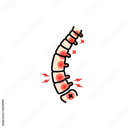 Spine with Back Pain: A visually striking illustration of a spine, highlighting areas of discomfort, redness, and inflammation.
