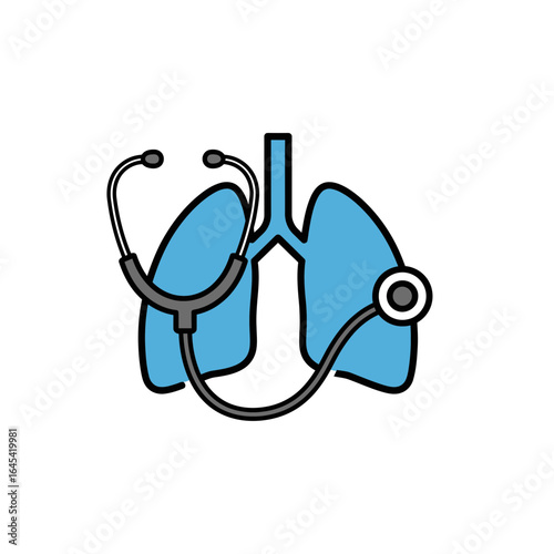 Lung Health Examination: A detailed graphic illustrates a stethoscope draped over a set of lungs, symbolizing the critical assessment and care of respiratory health.
