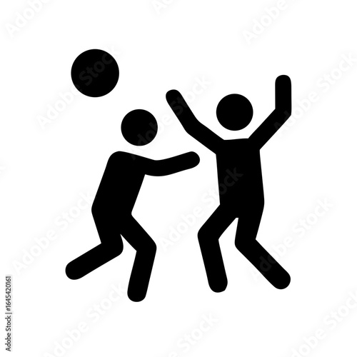 Two Players Jumping for Basketball Outline Icon – Sports and Competition Vector Illustration