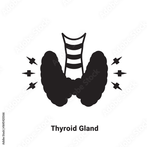 Thyroid Gland Silhouette: An illustrative depiction of the thyroid gland, crucial in regulating metabolism and bodily functions, rendered in stark contrast against a backdrop.