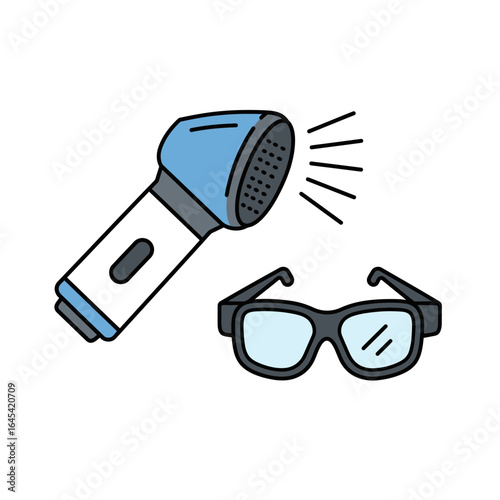 Light Therapy Devices: An illustrative depiction of light therapy equipment, including a specialized light source and protective eyewear, commonly used in health and wellness practices.
