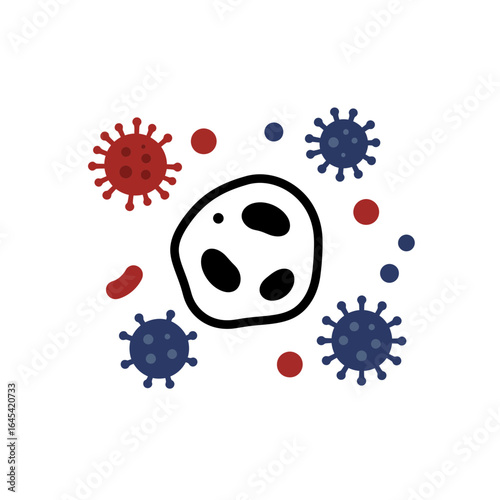 Microscopic Battle: A striking illustration depicts a cluster of viral agents, illustrating the unseen yet dynamic struggles occurring at a microscopic level.