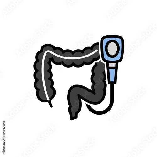 Medical Illustration of Colonoscopy: A detailed illustration of a colon and a colonoscope, meticulously depicted for medical and educational purposes, highlighting the intricacies of the procedure.